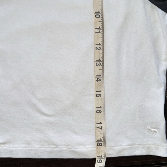 PINK Victoria's Secret Black White Ragland Long Sleeve Cropped Top T-Shirt Sz XL - Picture 7 of 11